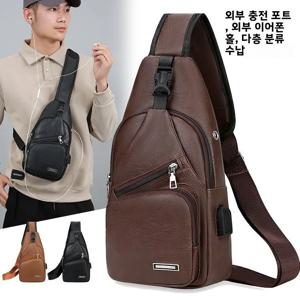 남성용 PU 가죽 가슴 가방 대용량 야외 통근 싱글 숄더백 세련된 다기능 크로스백