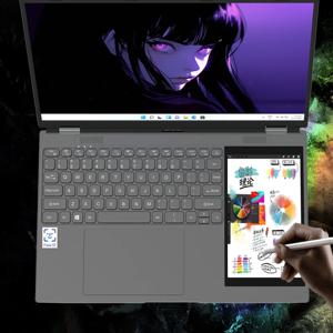 인텔 N95/N100 노트북, 15.6인치 + 7인치 터치스크린, 32GB RAM, 128GB - 2TB SSD, 백라이트 키보드, 윈도우 11, 노트북 컴퓨터, 페이스 ID