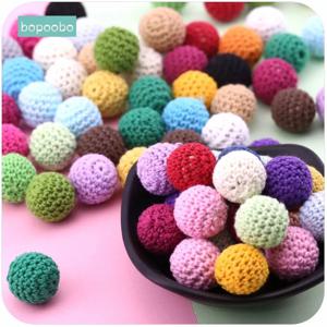 Bopoobo 20mm 10pcs 나무 크로 셰 뜨개질 구슬 씹을 수있는 구슬 DIY 나무 젖니가 남 뜨개질 구슬 보석 어린이 침대 감각 장난감 아기 Teether