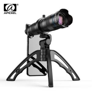 APEXEL 광학 휴대폰 카메라 렌즈, HD 28X 금속 망원경 렌즈, 아이폰 78 샤오미 모든 스마트폰용 미니 셀카 삼각대 포함 단안 렌즈