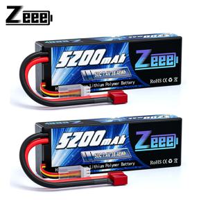 RC 자동차 트럭 버기 1/8 1/10 차량 모델 용 T/XT60/EC3/EC5 플러그가있는 2pcs Zeee 2S 5200mAh 7.4V 50C RC Lipo 배터리 하드 케이스