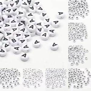 100-500PCS A-Z 26 편지 구슬 아크릴 라운드 느슨한 스페이서 화이트 알파벳 비즈 보석 만들기 Diy 팔찌 액세서리