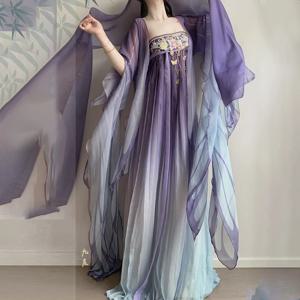 Hanfu 드레스 여성 고대 중국 Hanfu 가운 요정 코스프레 의상 레이디 우아함 전통 당나라 공주 댄스 착용