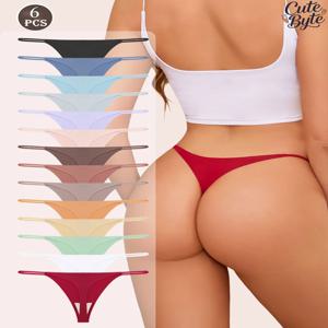 6PCS 심리스 여성용 티팬티, 얇은 스트랩, 로우 웨이스트, 고탄력, 섹시 속옷, 여성용 브리프, 티백