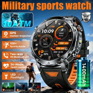 2026 새로운 TANK 울트라 1400mAh 배터리 군용 스마트 시계 10ATM 방수 심박수 전술 LED 손전등 남성 스포츠 팔찌