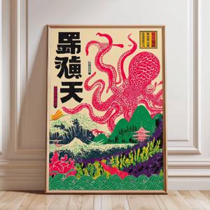 레트로 우키요에 캔버스 그림, 바다 생물이 그려진 벽 예술 프린트 캔버스 그림 포스터, 거실, 침실, 집 꾸미기용 그림