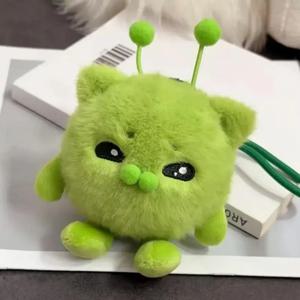 귀여운 녹색 외계인 고양이 열쇠고리 카와이 부드러운 가방 참 장식품 재미있는 봉제인형 장난감 스트레스 해소 장식품 선물