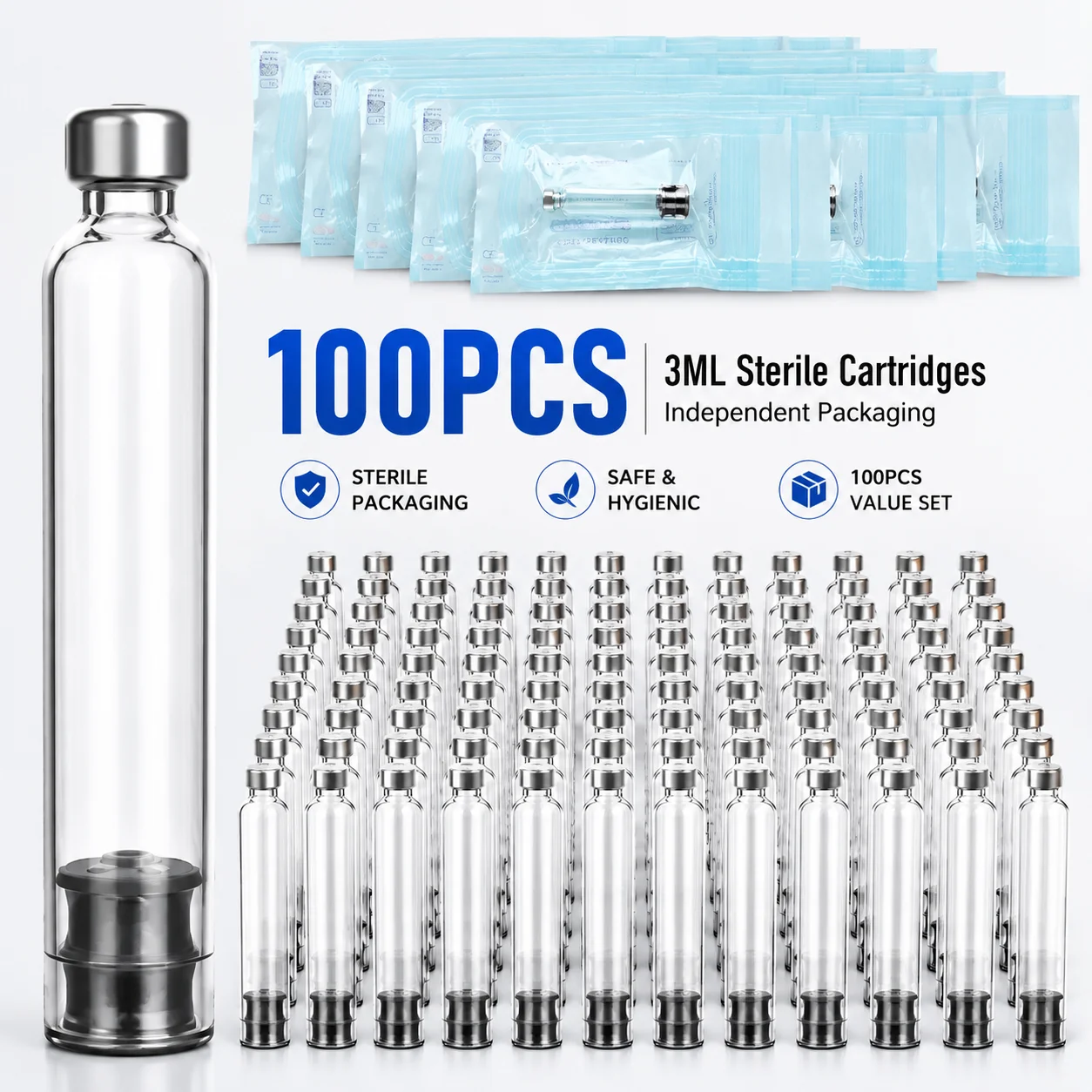 3ml 멸균 카트리지 병 개별 포장 일회용 주사 펜 카트리지 바이알 (주사기용) 멸균 밀봉