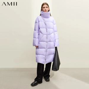 AMII 2026 여성용 겨울 신상 다운 푸퍼 코트 따뜻한 하이넥 오블리크 롱 브레드 여성 스트리트웨어 두꺼운 아우터웨어 12344096