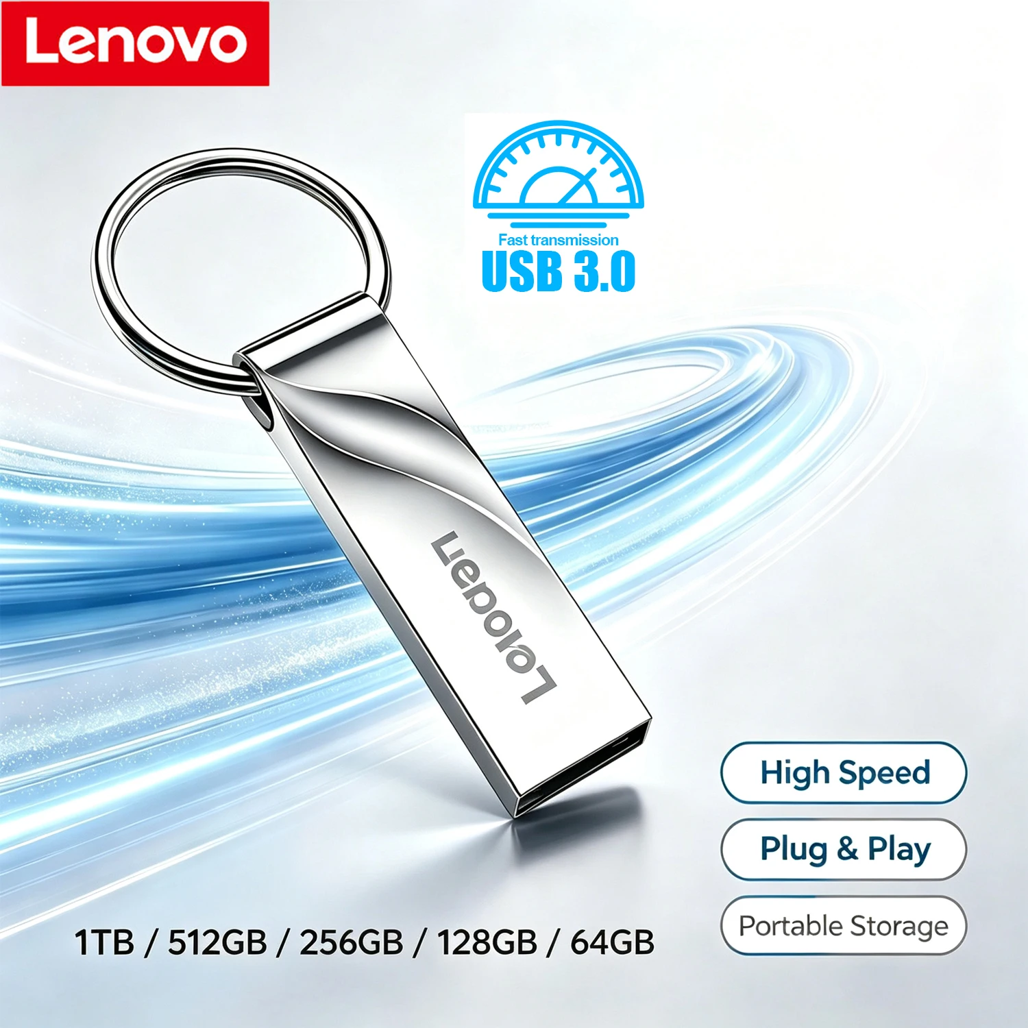 Lenovo USB 3.0 금속 펜 드라이브, 1TB 고속 플래시 드라이브, 512GB, 256GB, 휴대용 펜 드라이브, 128GB, 초소형 플러그 앤 플레이 USB 드라이브