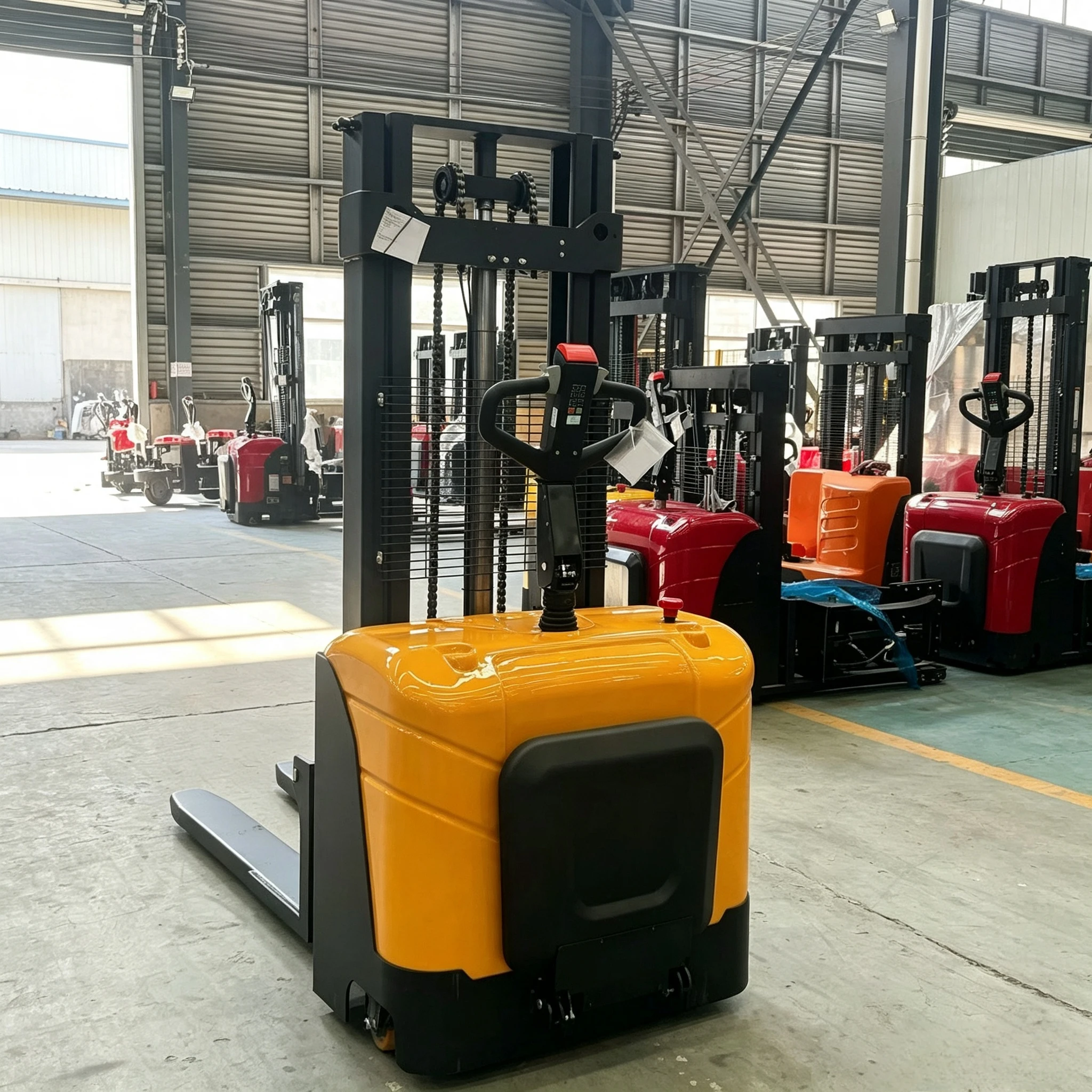 1.5~2톤 전기식 스태커 트럭, 2000kg 적재량, 3m 리프트 높이, 배터리 구동, 팔레트 지게차, 중장비, 창고용 기계