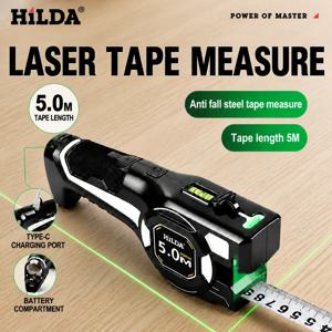 힐다(HILDA) 레이저 줄자 5M, 휴대용 디지털 레이저 거리 측정기, USB 충전식 레이저 거리 측정 도구, 가정용 DIY에 적합