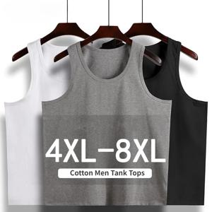 남성용 여름 기본 면 조끼, 스포츠 플러스 사이즈, 루즈 언더셔츠, 블랙 탱크 탑, 화이트 티셔츠, 150kg 스웨트 셔츠, 6XL, 7XL, 8XL