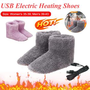 USB 전기 난방 신발 남자 여자 겨울 따뜻한 눈 부츠 전기 슬리퍼 편안한 플러시 신발 발 따뜻하게 집 신발