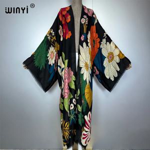 WINYI 아프리카 패션 여름 기모노 맥시 드레스 비치 커버업 카디건 아바야 무슬림 여성 코트 보헤미안 카프탄 비치 의상 여성용