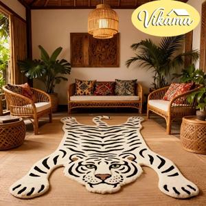 VIKAMA 화이트 타이거 패턴 러그 단열 및 미끄럼 방지 침실 입구 및 침대 옆 매트 욕실 및 화장실 홈 데코레이션