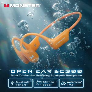 몬스터 BC300 골전도 블루투스 6.0 헤드폰 IPX8 방수 무선 수영 이어폰 내장 32GB 스포츠 이어훅