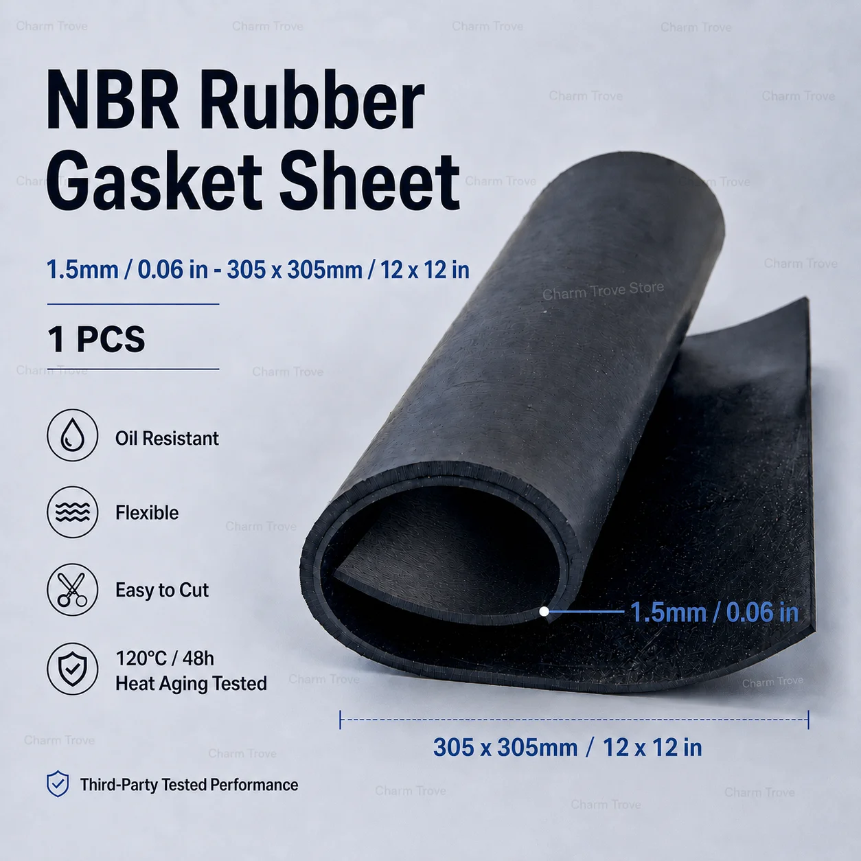 NBR 니트릴 고무 가스켓 시트 1.5x305x305mm 오일 방지 유연한 DIY 가스켓 재료(씰링 수리용 자동차 배관용)