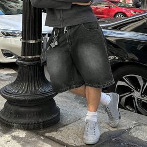 남성용 블랙 논스트레치 데님 반바지 캐주얼 솔리드 컬러 심플 데일리 패션 숏팬츠