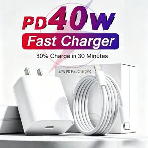 오리지널 PD 40W EU US 고속 충전기 아이폰 17 16 15 14 13 11 12 Pro Max Plus Air USB-C 케이블 브레이디드 고속 충전 타입-C 1M