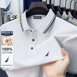 노티카 자수 남성 캐주얼 비즈니스 폴로 셔츠, 순면 여름 상의, 반팔 티셔츠, 남성 브랜드 의류