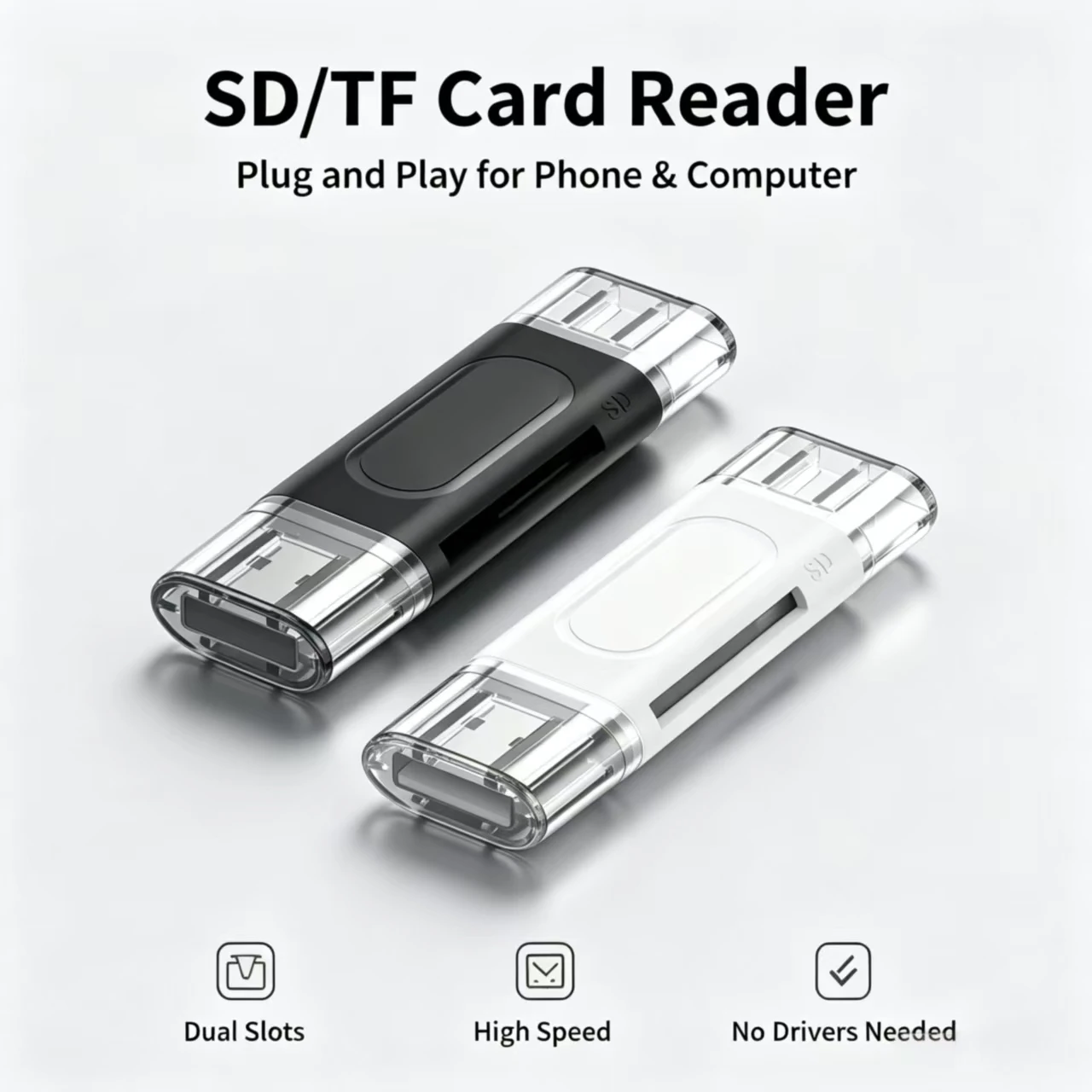 USB-A 및 Type-C 듀얼 포트 카드 리더기, SD/TF 메모리 카드 지원, 휴대폰 및 노트북용 플러그 앤 플레이 OTG 메모리 카드 어댑터