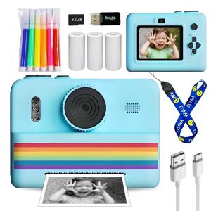 어린이용 즉석 카메라 선물 세트 (32GB 메모리 카드, 색연필, 듀얼 카메라, 플래시라이트 포함) - 남아 및 여아에게 적합