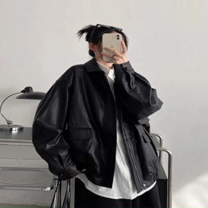 블랙 레트로 가죽 재킷 2026 봄 가을 스윗 쿨 아메리칸 스타일 루즈 슬리밍 오토바이 바이커 재킷 (남녀공용)