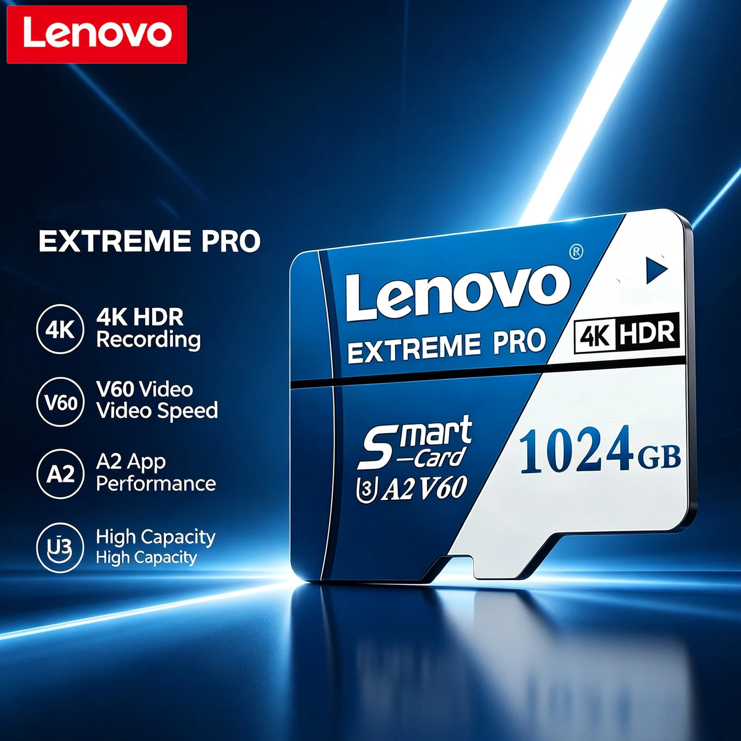 Lenovo 1TB 익스트림 프로 마이크로 SD 카드, 고속 U3 V60, 4K 풀 HD 메모리 카드, 128GB, 256GB, 512GB, 스마트폰 및 드론용 TF 플래시 카드