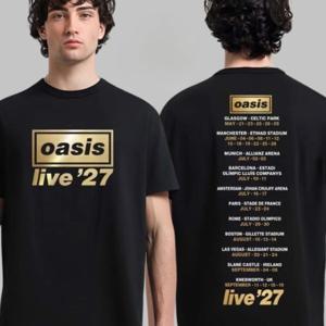 영국 록 밴드 오아시스(Oasis)의 2027년 라이브 투어 기념 신제품 티셔츠. 여성용 힙합 스타일의 고딕풍 반팔 티셔츠, 남성용 펑크 스타일의 트렌디한 의류 티셔츠.