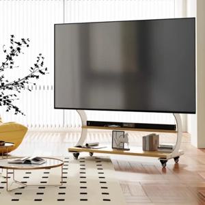 75~100인치 LED LCD 스크린을 위한 이동식 TV 스탠드 트롤리, 나무 선반이 있는 이동식 스튜디오 TV 디스플레이 카트