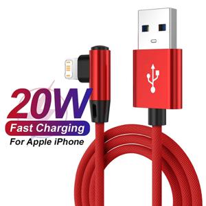 90도 팔꿈치 USB 충전 케이블 iPhone 11 12 13 14 Pro X XR XS Max 7 8 Plus 나일론 땋은 고속 충전기 게임 케이블 2m 3m