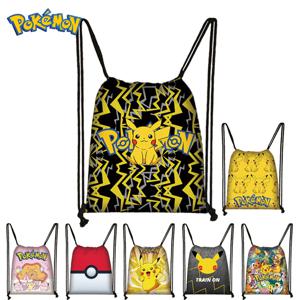 포켓몬 Drawstring Drawstring 가방 폴리 에스터 학생 숄더 백 야외 쇼핑 가방 소년 소녀 캔버스 선물 가방