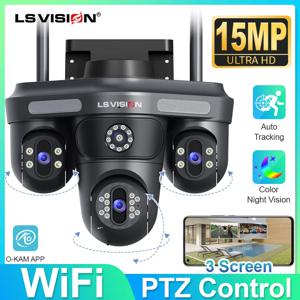 LS VISION 8K 15MP IP 카메라 3 렌즈 PTZ WiFi 야외 방수 자동 추적 PTZ 보안 CCTV 비디오 감시 캠 IP66