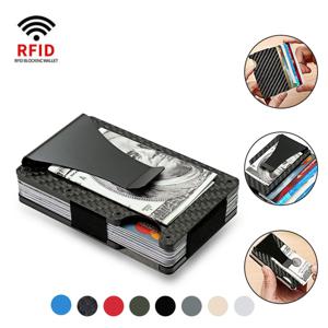 Rfid 탄소 섬유 신용 카드 소지자 지갑 럭셔리 남성 미니 슬림 금속 카드 소지자 케이스 매직 얇은 남성 돈 가방 스마트 Walet