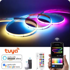 WS2811 투야 WiFi COB RGBIC RGB LED 스트립 RF 리모컨 음악 동기화 드림 컬러 파티룸 천장 크리스마스 장식 조명 12v
