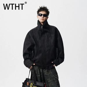 WTHT 패션 남성용 플러시 스플라이스 두꺼운 디자인 루즈 코트 트렌디 2025 가을 솔리드 컬러 라펠 캐주얼 재킷 남성용 2A2218