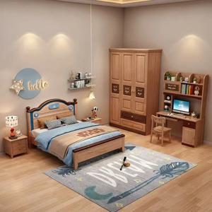 2025년형 고급 미국 디자인 현대적인 디자인 아동용 침실 원목 화이트 킹사이즈 침대 퀸사이즈 침대 핑크 블루 트윈 사이즈 원목 아동용 침대
