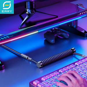 Eary 1.2m 코일형 키보드 케이블 USB to Type-C 분리형 금속 에비에이터(기계식 게임용 키보드용) PC 노트북용 액세서리