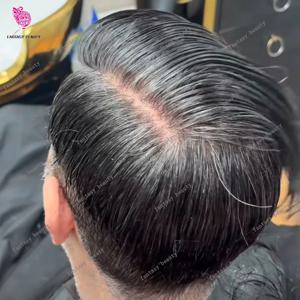 강력한 피부 베이스 인모 남성용 부분 가발 탈모 헤어 교체 시스템 자연스러운 헤어라인 블랙 브라운