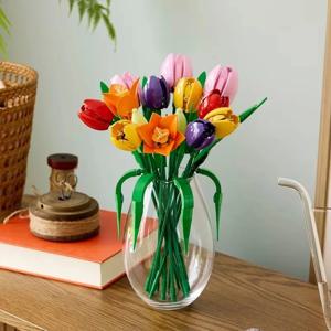새로운 제품 식물 튤립 꽃다발 장식 크리스마스 생일 선물 DIY 홈 데코 선물 조립 블록