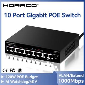 HORACO 8포트 기가비트 POE 스위치 1000Mbps 액티브 POE 네트워크 스위치 (IP 카메라, NVR, 감시, CCTV, POE 카메라용)