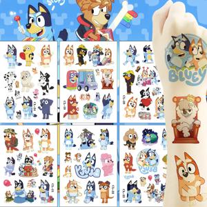 새로운 블루 도그 만화 블루이 타투 스티커 생일 파티 타투 스티커 물전사 일회용 타투 스티커 클래식 장난감