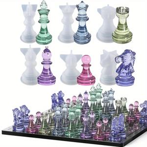 레진 실리콘 몰드 17종 체스 실리콘 몰드 세트, 풀 사이즈 3D 체스 피스 몰드가 포함된 완벽한 레진 주조 공예 키트