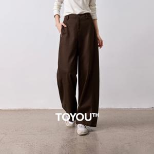 TOYOUTH 여성용 하이 웨이스트 곡선형 레그 팬츠 2026 가을 신상품 풀 코튼 캔버스 라이트 워크웨어 통근 롱 팬츠