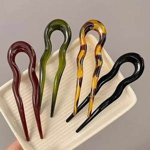 패션 U자형 헤어 포크 거북이 등껍질 무늬 헤어핀 기하학적 디자인 아세테이트 헤어 장식 여성용 헤어 스틱 소녀용 헤어 액세서리