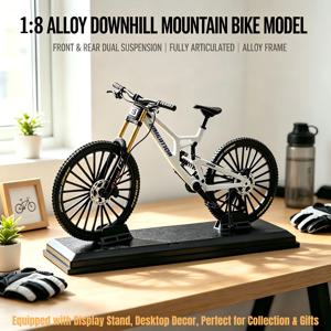 1:8 스케일 합금 다운힐 산악자전거 모델 다이캐스트 풀 서스펜션 MTB 미니 자전거 장식품 시뮬레이션 자전거 컬렉션 선물 F