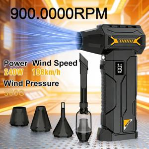 900,000RPM 브러시리스 강력 터보 팬 4단 무선 제트 블로워 충전식 에어 더스터 (키보드, 자동차, 애완동물, 눈 제거용) 다용도 노즐
