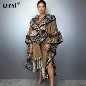 WINYI 레오파드 프린트 태슬 카디건 여성용 겨울 패션 판초 케이프 재킷 럭셔리 여성용 오버코트 아바야 두바이 스타일