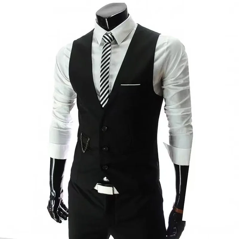 M-7XL 사이즈, 봄/여름용 남성용 수트 조끼, 조절 가능한 허리 밴드, 싱글 브레스트, 단색, 비즈니스 수트 조끼, 결혼식용
